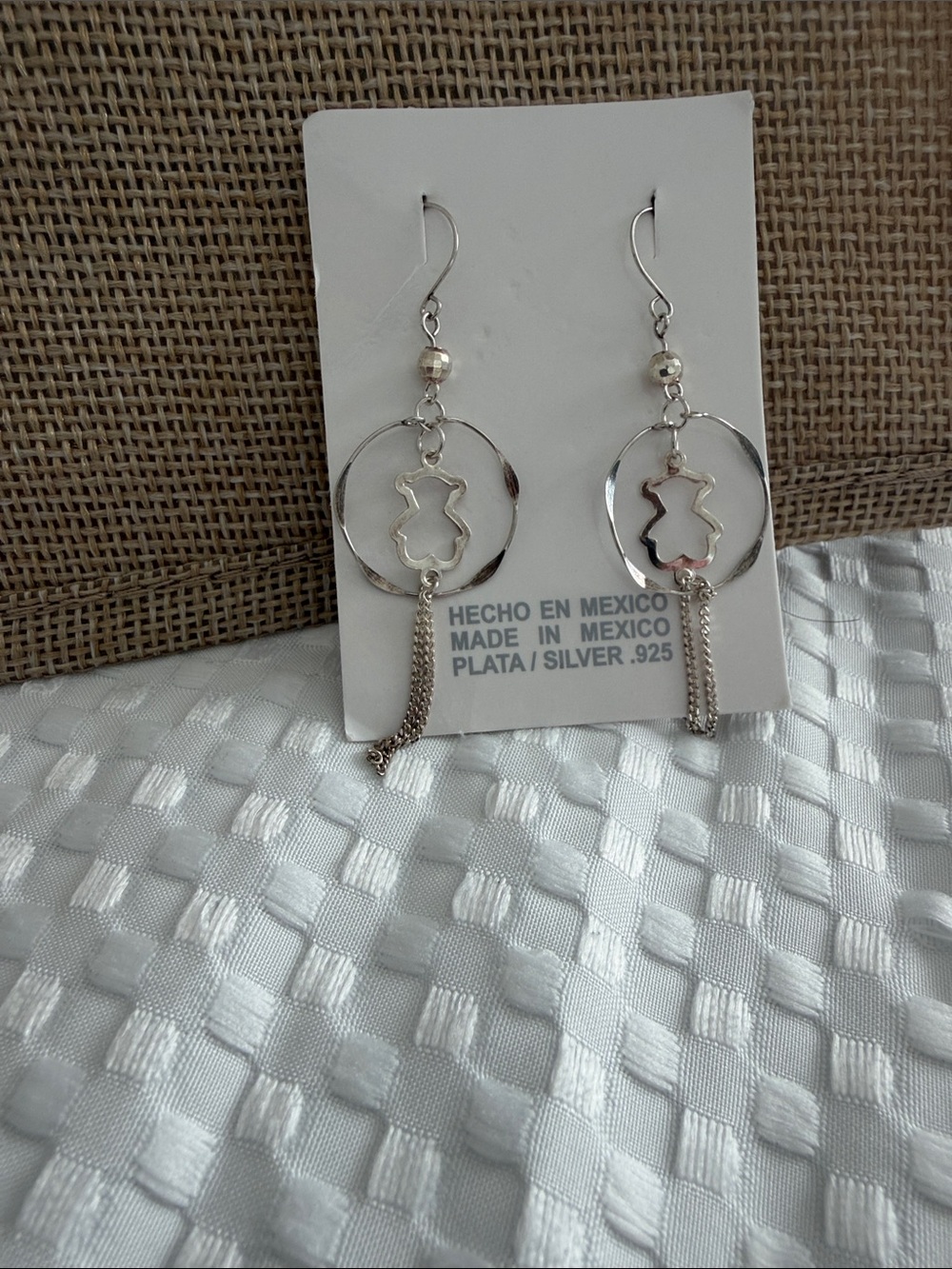 Sterling Silver Dangle Earrings with Circle and Tassel 925